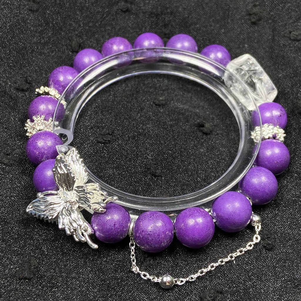 10MM Lepidolite Bracelet Stainless Steel Accessories Purple Gemstone Crystal Jewelry