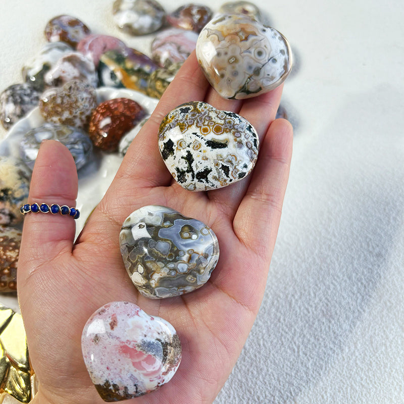 Crystal Ocean Jasper Heart Different Patterns Sea Stone Palm