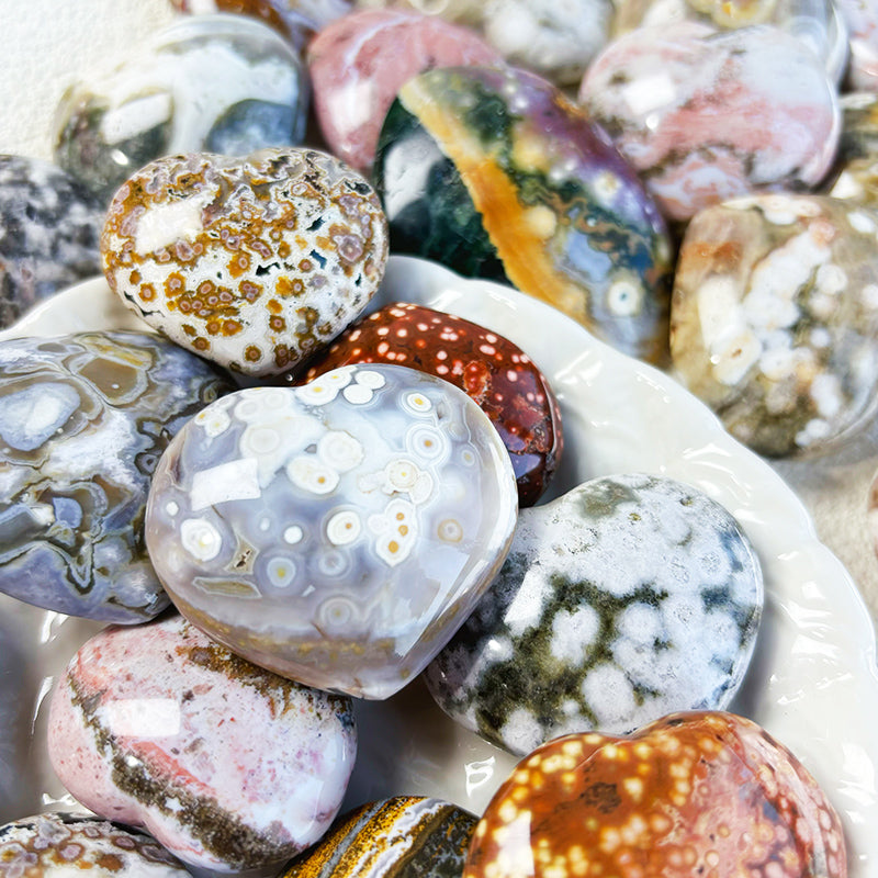 Crystal Ocean Jasper Heart Different Patterns Sea Stone Palm