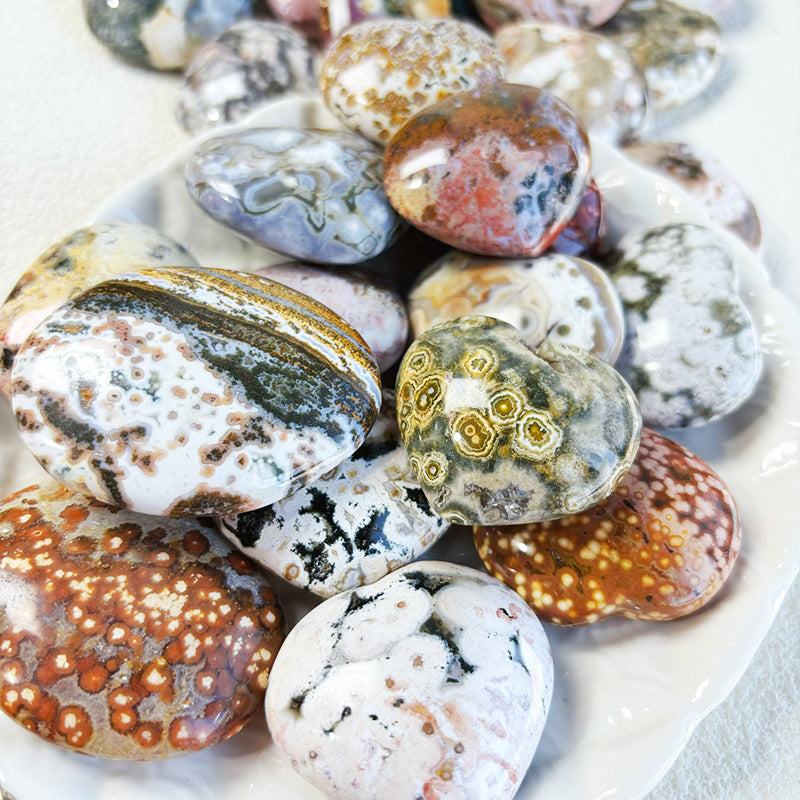 Crystal Ocean Jasper Heart Different Patterns Sea Stone Palm