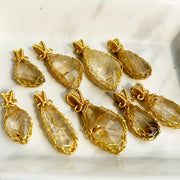 Natural Golden Rutilated Pendant Hand Knitting Necklace