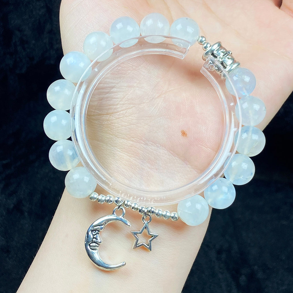 10MM Blue Light Moonstone Bracelet Stainless Steel Moon Star Pendant Accessories Jewelry
