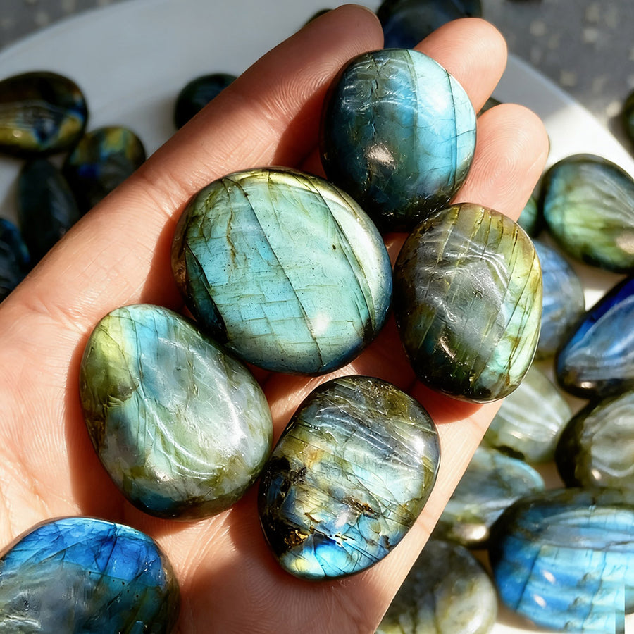 Natural Blue  Purple Flash Labradorite Crystal Palm