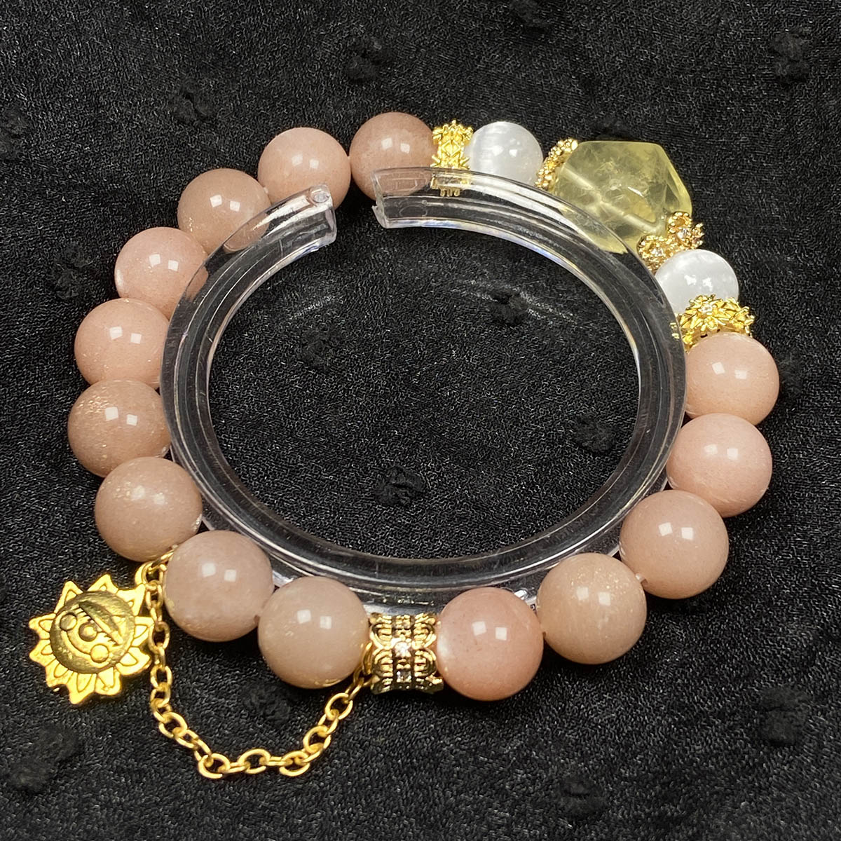 Peach Moonstone Citrine Bead With Golden Sun Chain Pendant Women Jewelry Accessories