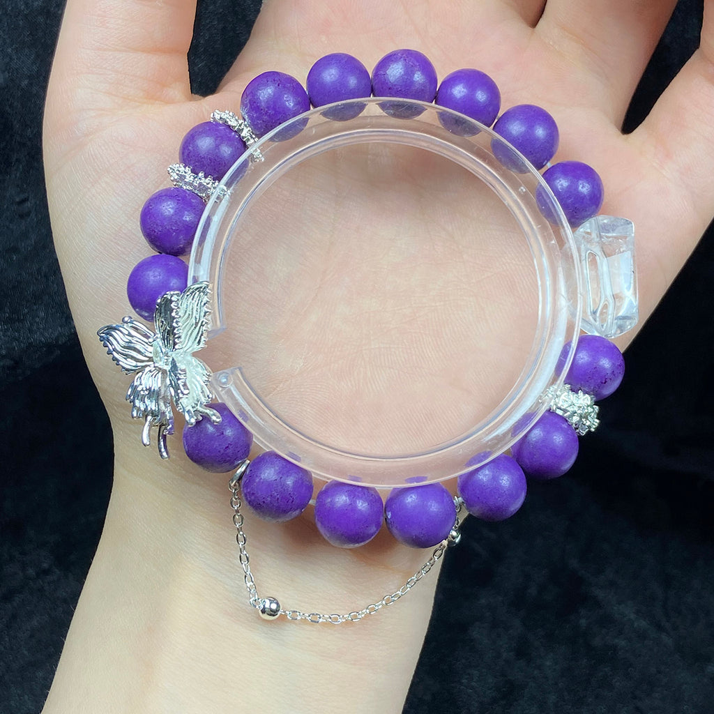 10MM Lepidolite Bracelet Stainless Steel Accessories Purple Gemstone Crystal Jewelry