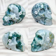 Green Moss Agate Carved Skulls Crystal