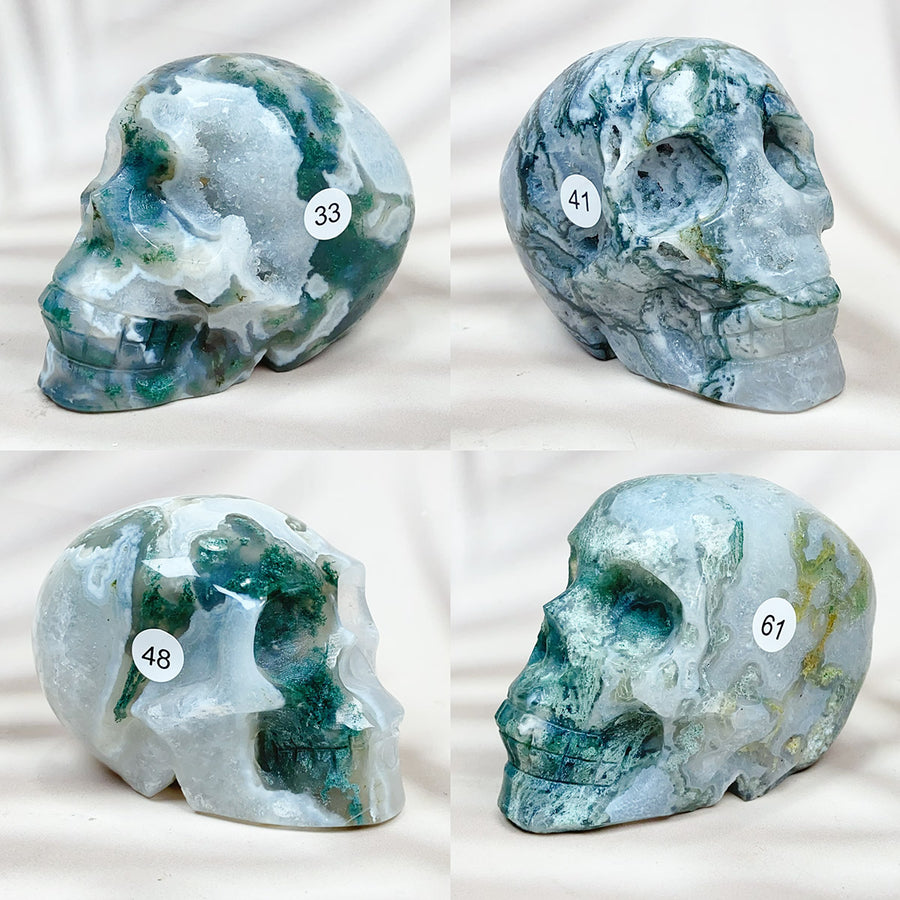 Green Moss Agate Carved Skulls Crystal