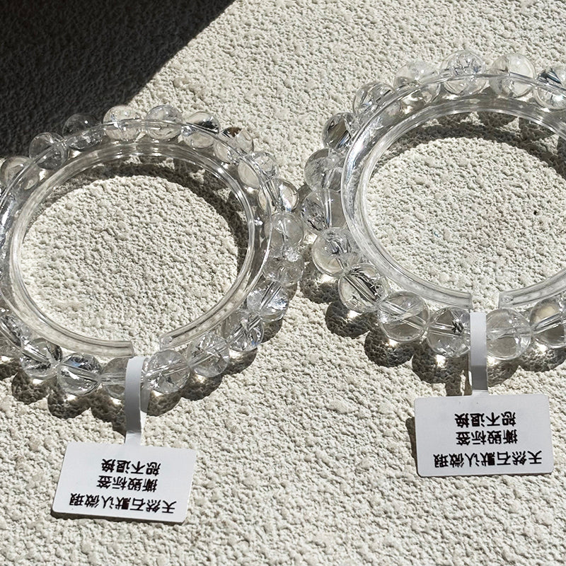 Rainbow Crack Clear Quartz Bracelet White Crystals Bangle Girl's Gift