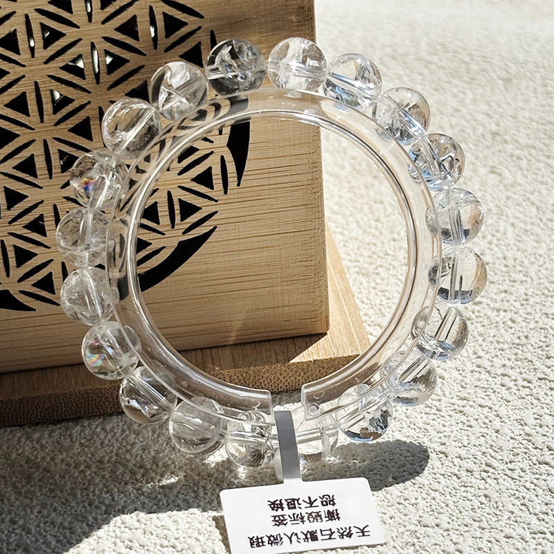 Rainbow Crack Clear Quartz Bracelet White Crystals Bangle Girl's Gift