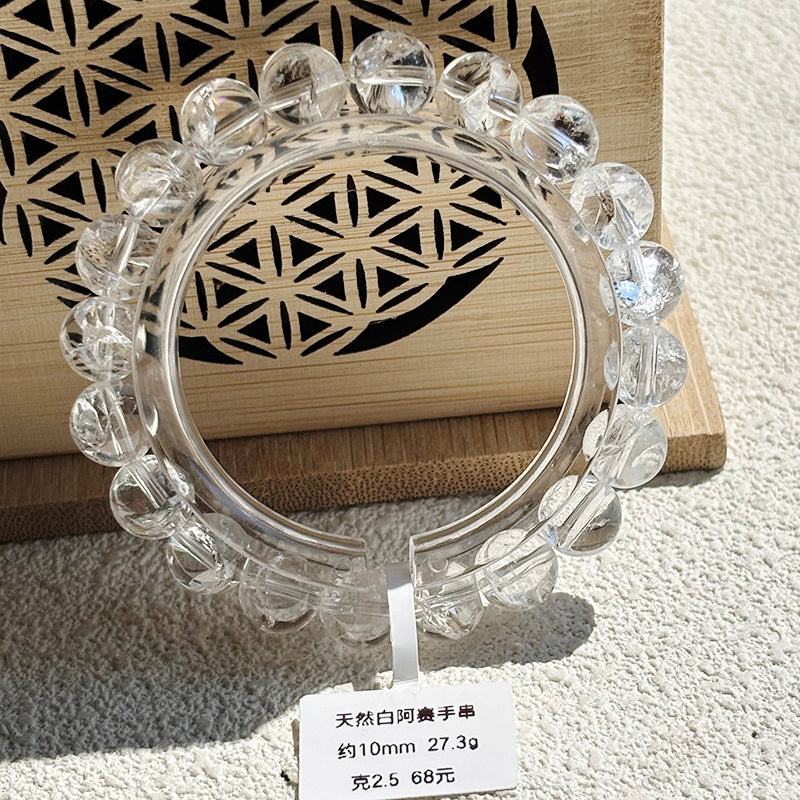 Rainbow Crack Clear Quartz Bracelet White Crystals Bangle Girl's Gift