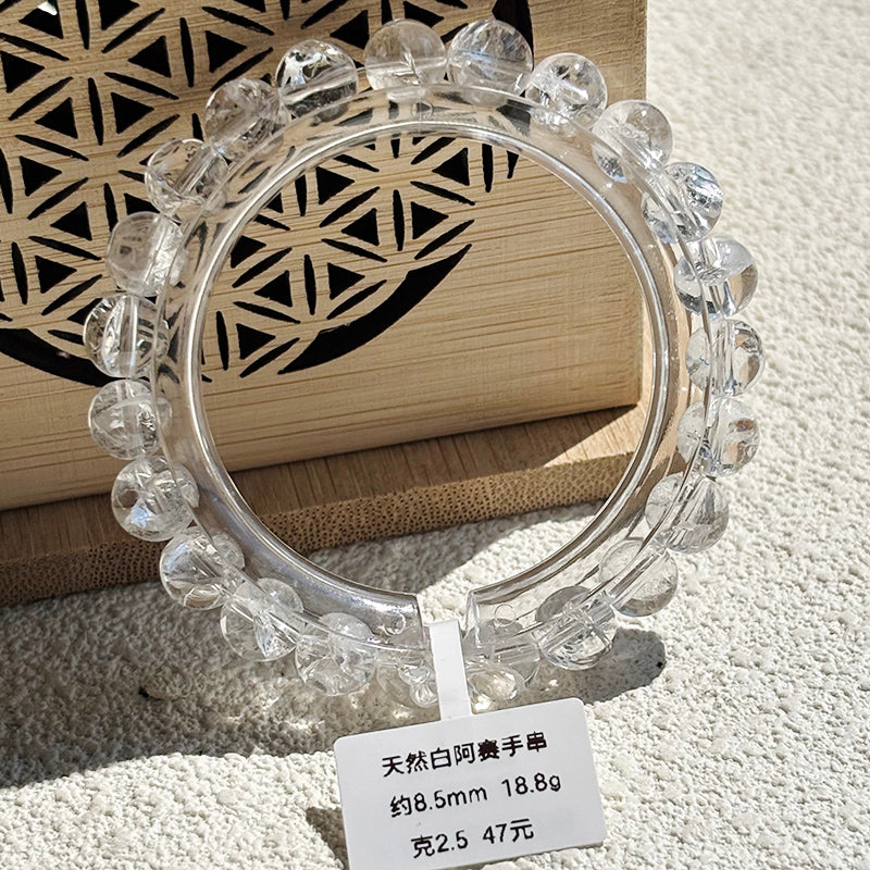 Rainbow Crack Clear Quartz Bracelet White Crystals Bangle Girl's Gift