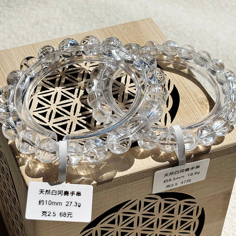 Rainbow Crack Clear Quartz Bracelet White Crystals Bangle Girl's Gift