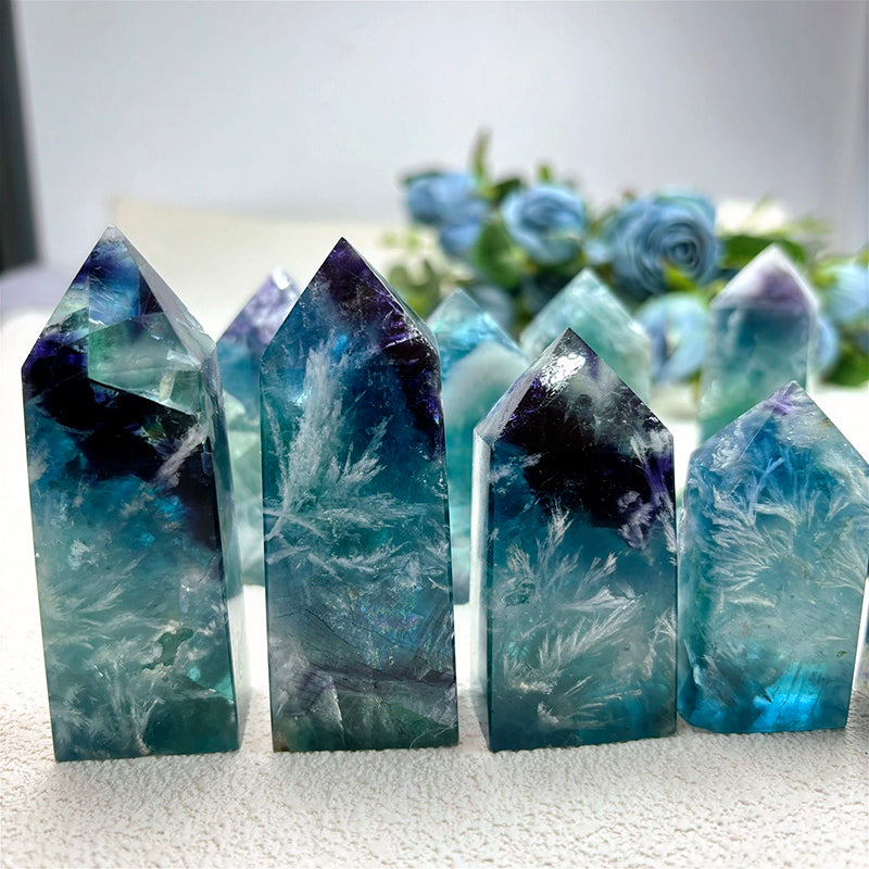 Feather Snowflake Blue Fluorite  Crystals Tower