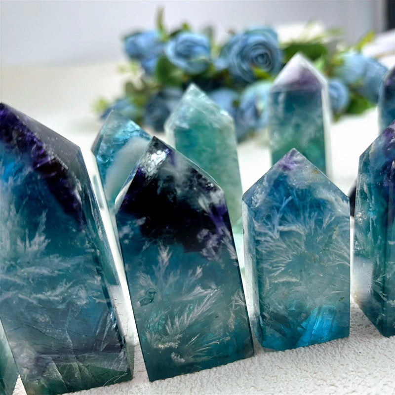 Feather Snowflake Blue Fluorite  Crystals Tower