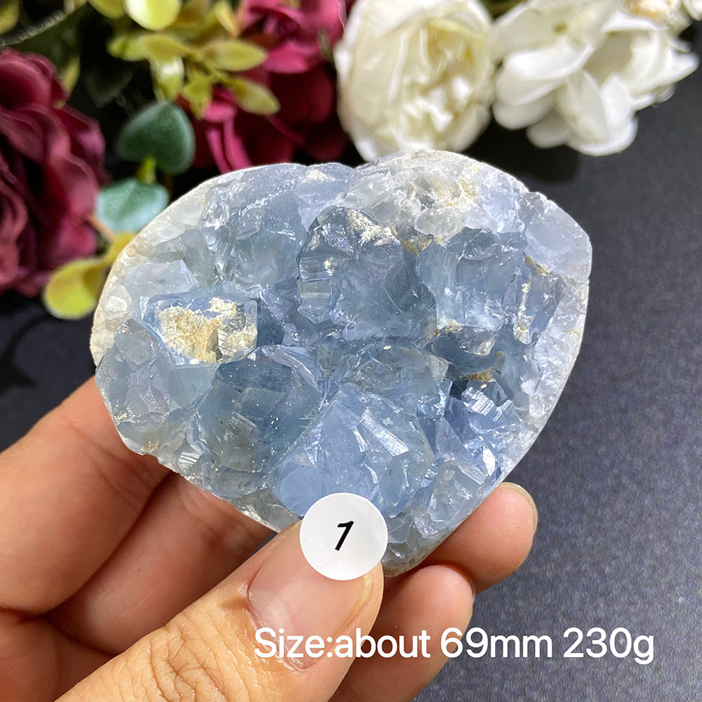 Natural Blue Celestite Geode Specimens - Heart / Drop / Egg Shapes