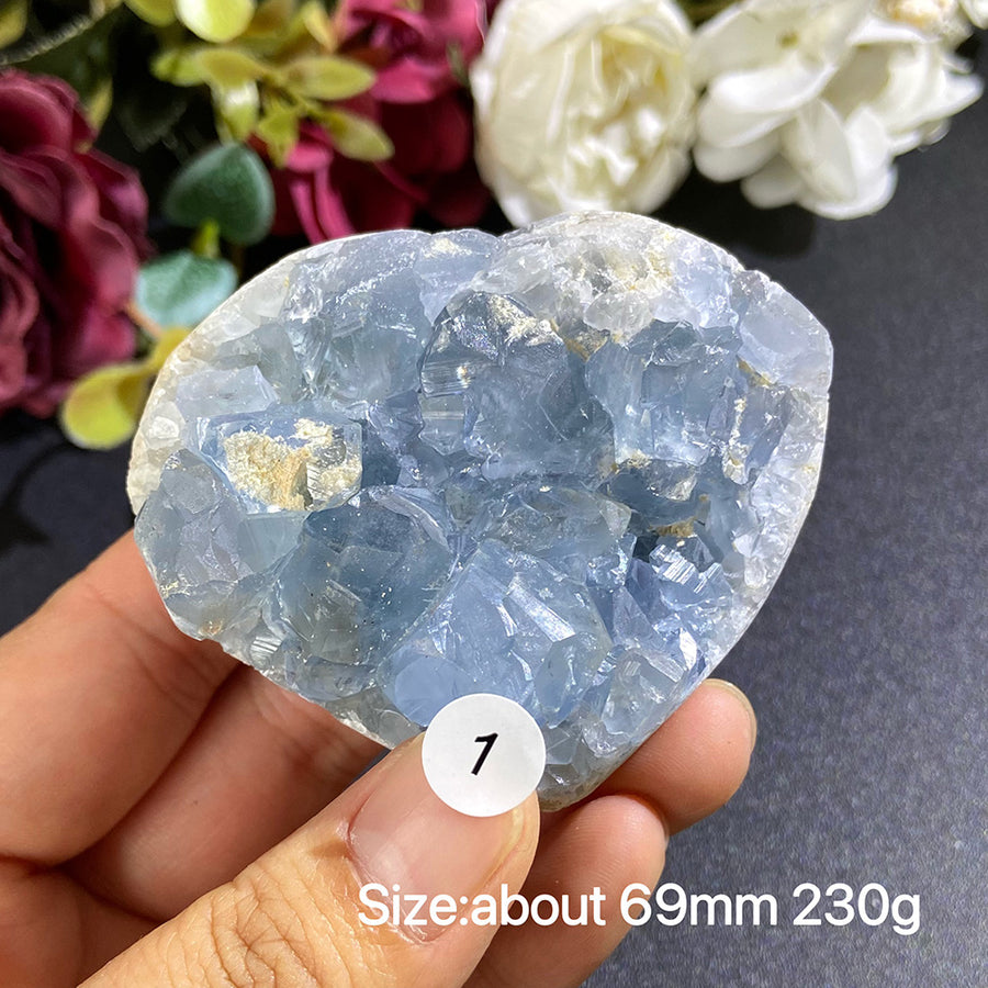 Natural Blue Celestite Geode Specimens - Heart / Drop / Egg Shapes
