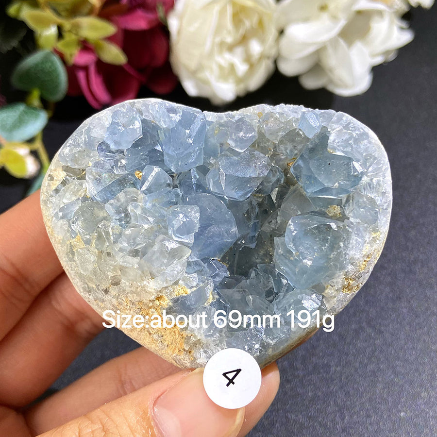 Natural Blue Celestite Geode Specimens - Heart / Drop / Egg Shapes
