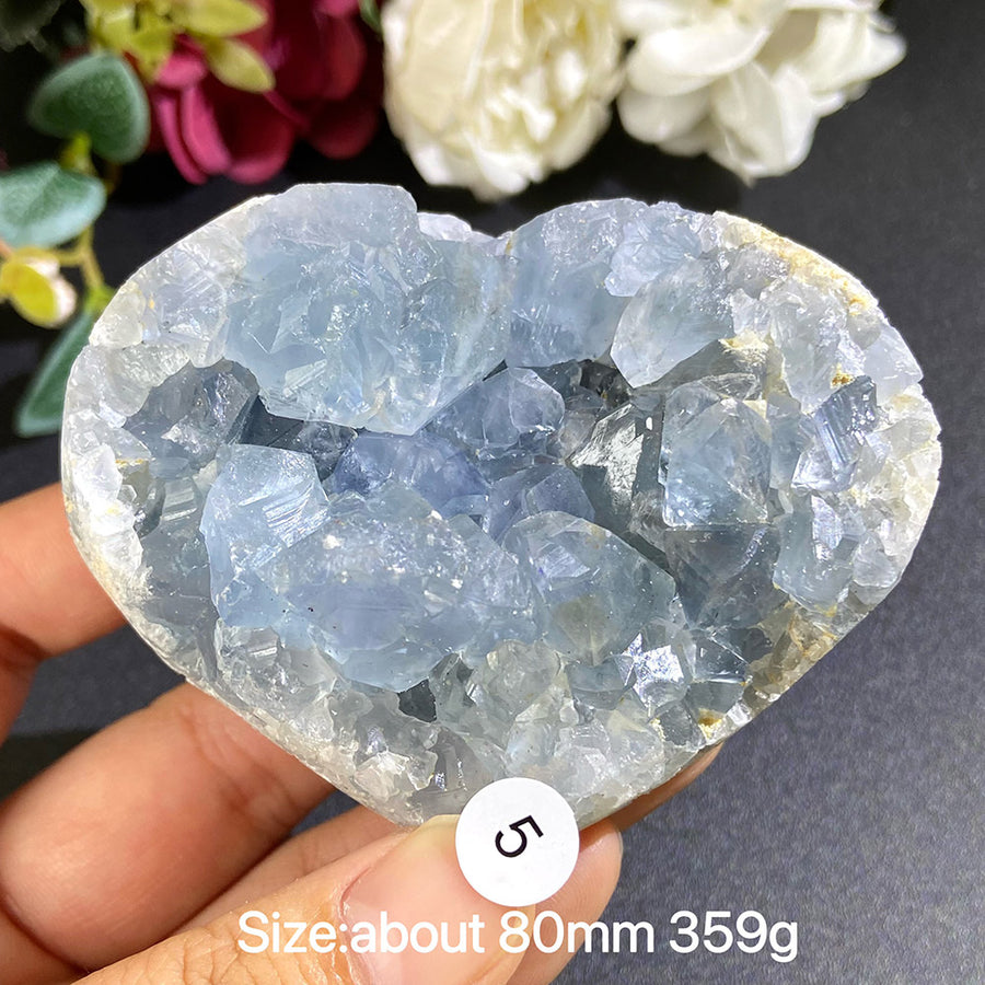 Natural Blue Celestite Geode Specimens - Heart / Drop / Egg Shapes