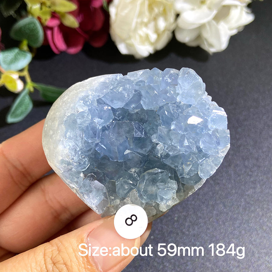 Natural Blue Celestite Geode Specimens - Heart / Drop / Egg Shapes