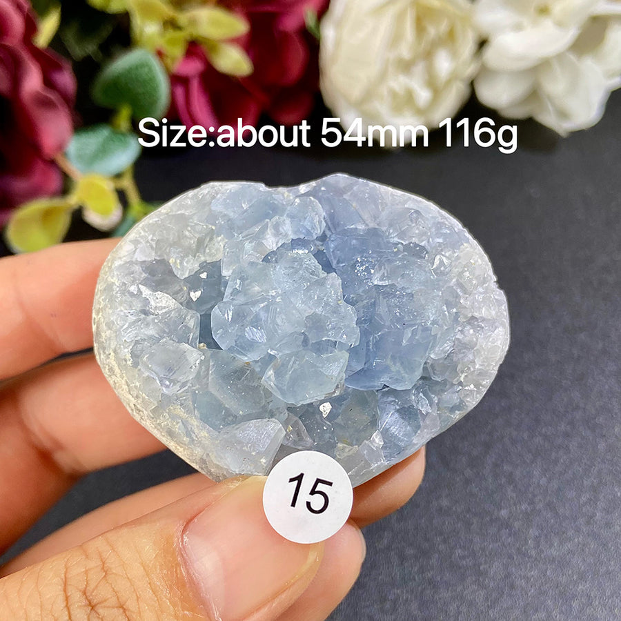 Natural Blue Celestite Geode Specimens - Heart / Drop / Egg Shapes
