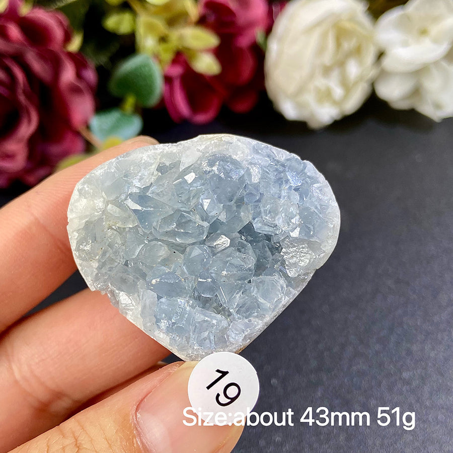 Natural Blue Celestite Geode Specimens - Heart / Drop / Egg Shapes