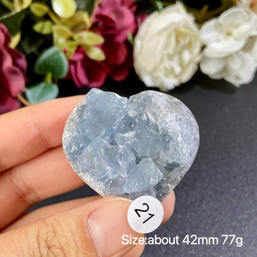 Natural Blue Celestite Geode Specimens - Heart / Drop / Egg Shapes