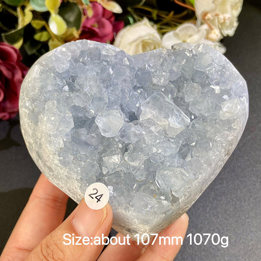 Natural Blue Celestite Geode Specimens - Heart / Drop / Egg Shapes