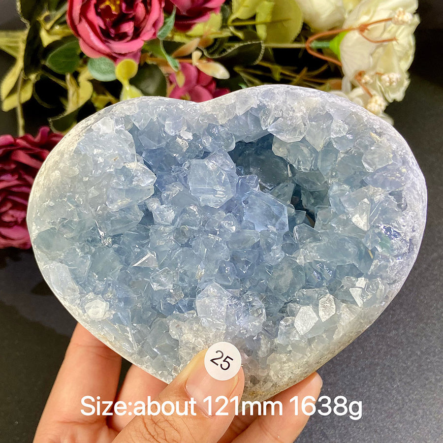 Natural Blue Celestite Geode Specimens - Heart / Drop / Egg Shapes
