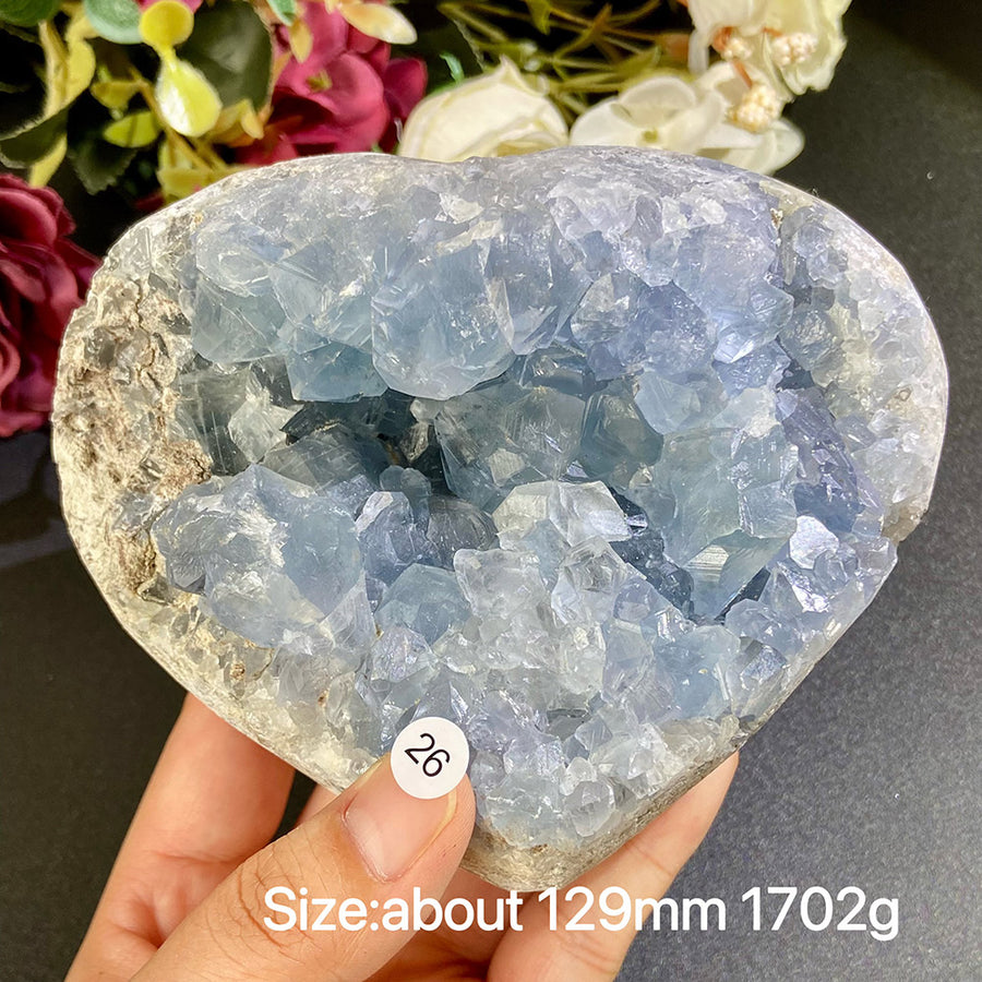 Natural Blue Celestite Geode Specimens - Heart / Drop / Egg Shapes