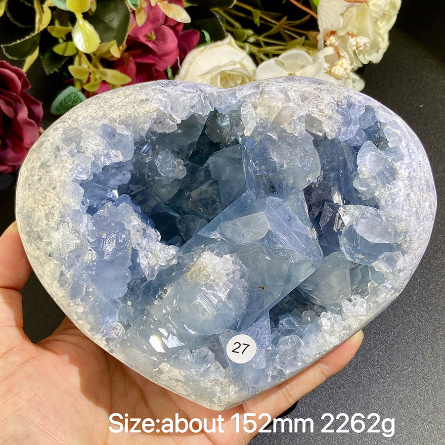 Natural Blue Celestite Geode Specimens - Heart / Drop / Egg Shapes