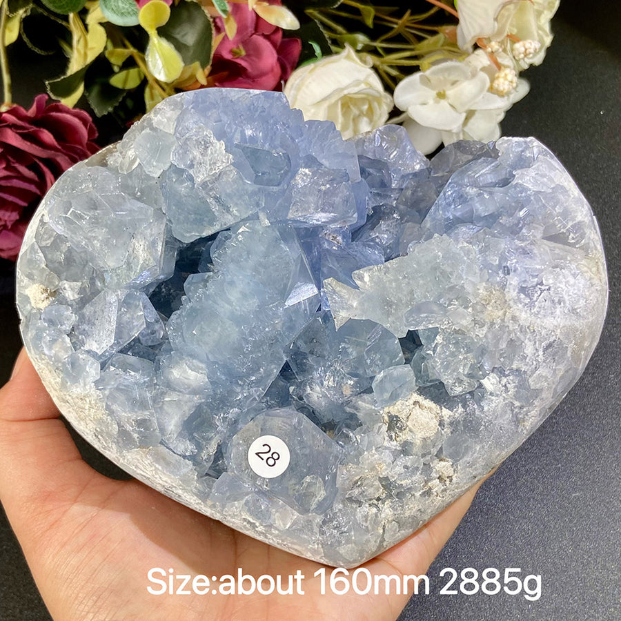 Natural Blue Celestite Geode Specimens - Heart / Drop / Egg Shapes