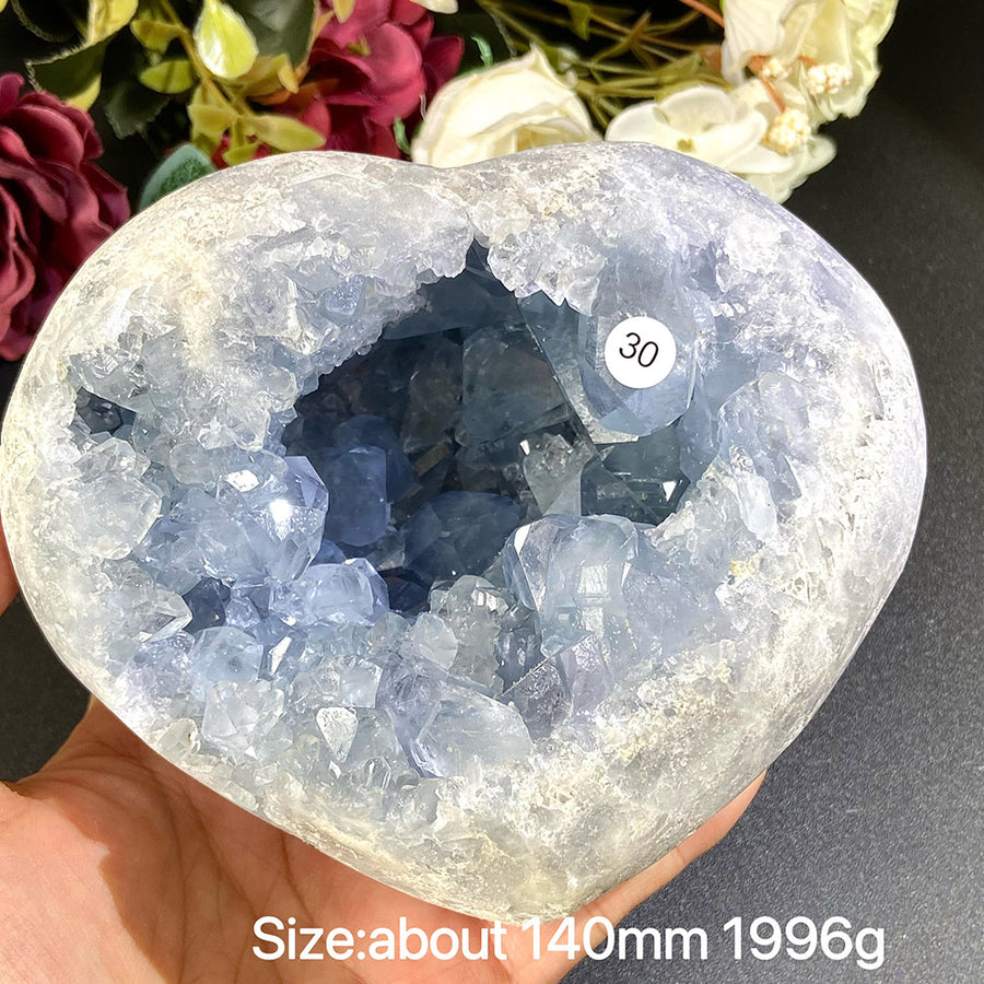 Natural Blue Celestite Geode Specimens - Heart / Drop / Egg Shapes