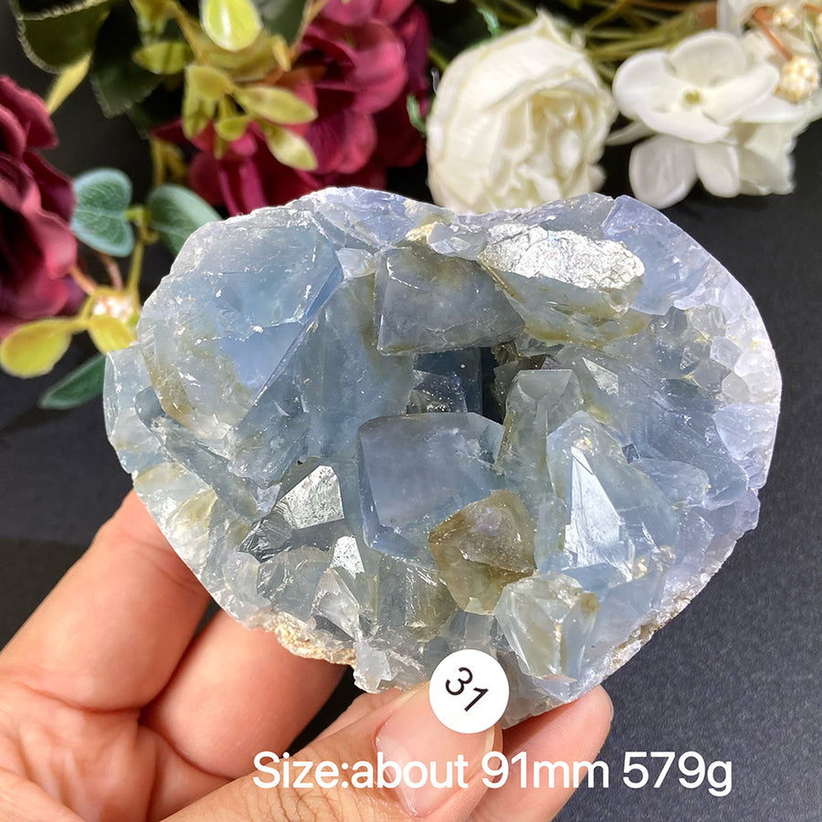 Natural Blue Celestite Geode Specimens - Heart / Drop / Egg Shapes