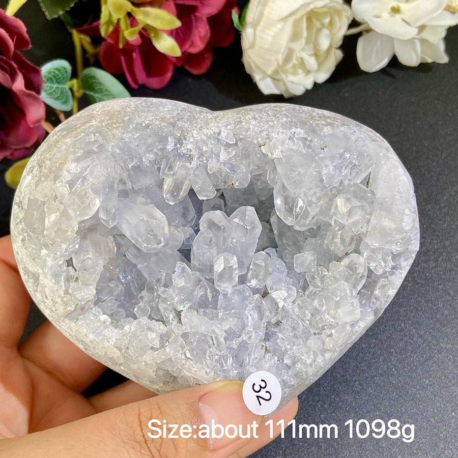 Natural Blue Celestite Geode Specimens - Heart / Drop / Egg Shapes