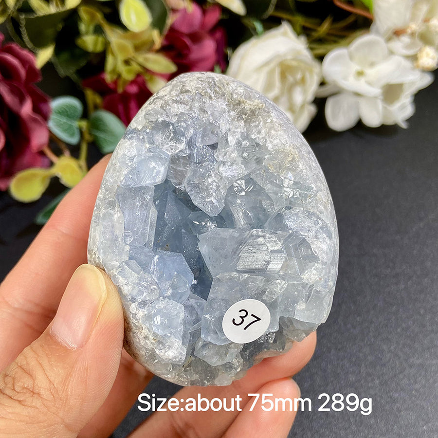 Natural Blue Celestite Geode Specimens - Heart / Drop / Egg Shapes