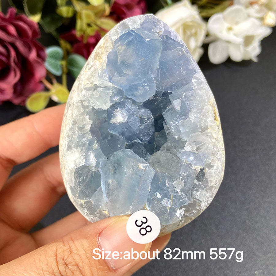 Natural Blue Celestite Geode Specimens - Heart / Drop / Egg Shapes