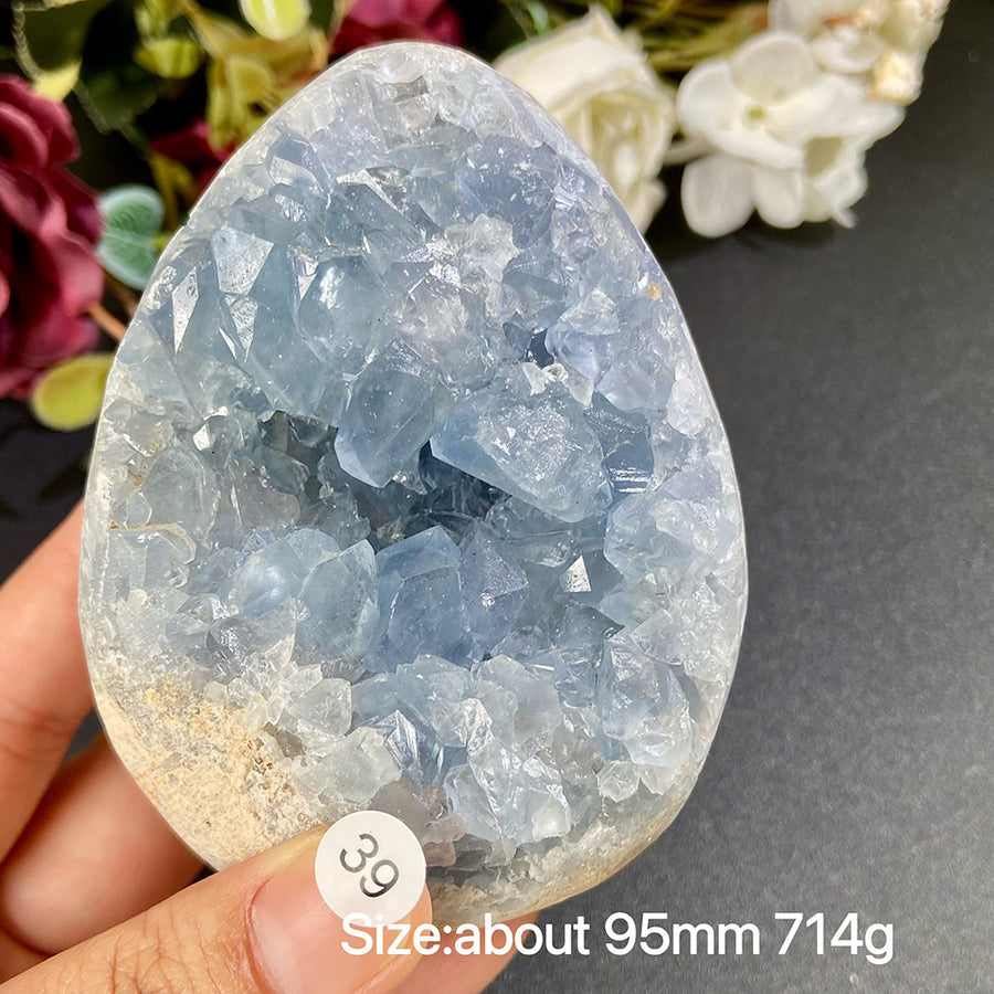 Natural Blue Celestite Geode Specimens - Heart / Drop / Egg Shapes
