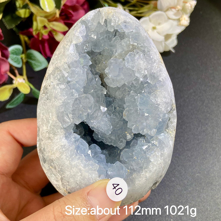Natural Blue Celestite Geode Specimens - Heart / Drop / Egg Shapes