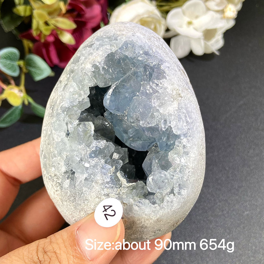 Natural Blue Celestite Geode Specimens - Heart / Drop / Egg Shapes