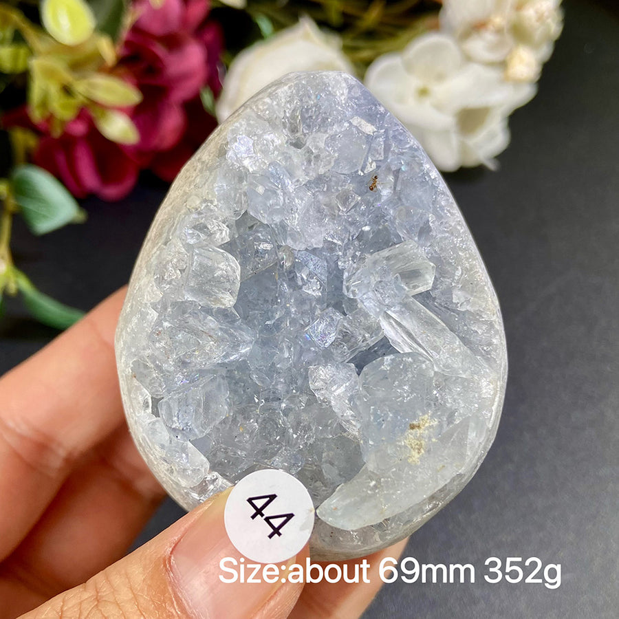 Natural Blue Celestite Geode Specimens - Heart / Drop / Egg Shapes