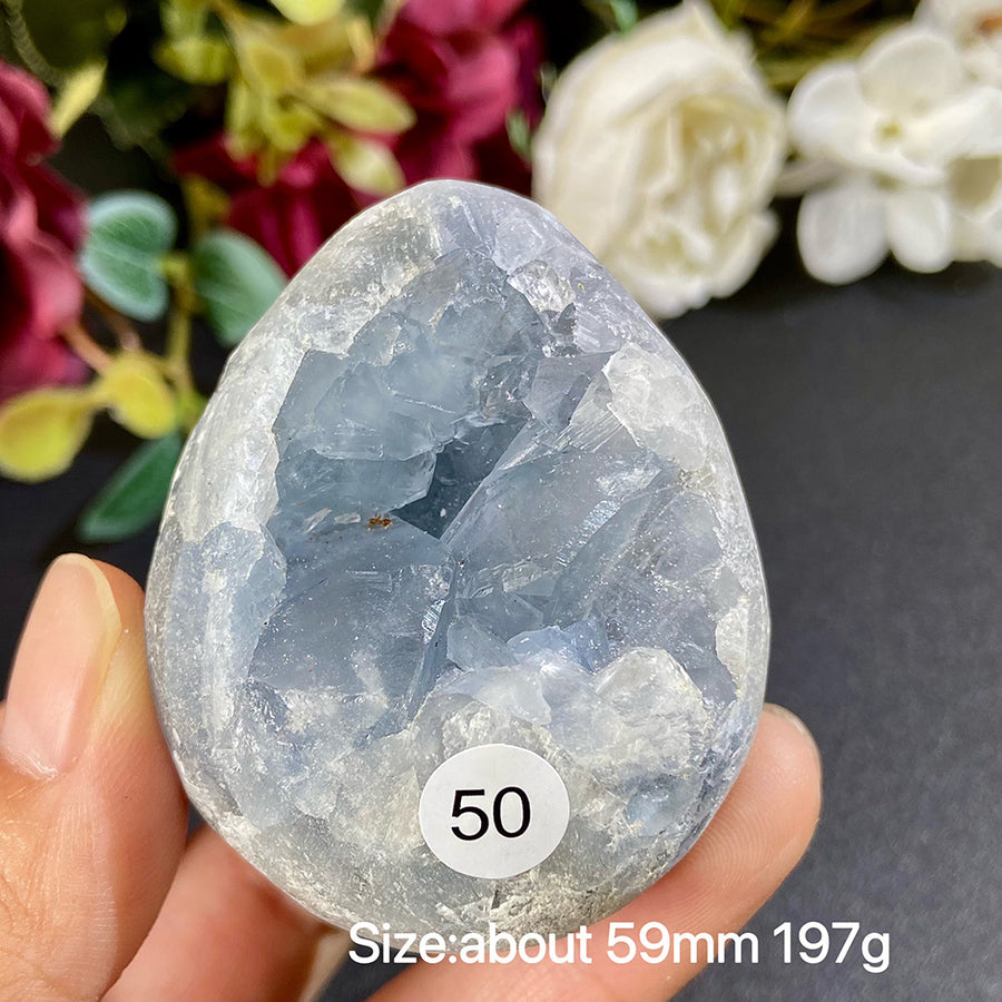 Natural Blue Celestite Geode Specimens - Heart / Drop / Egg Shapes