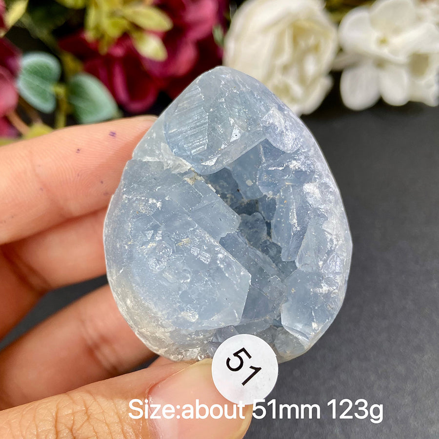 Natural Blue Celestite Geode Specimens - Heart / Drop / Egg Shapes