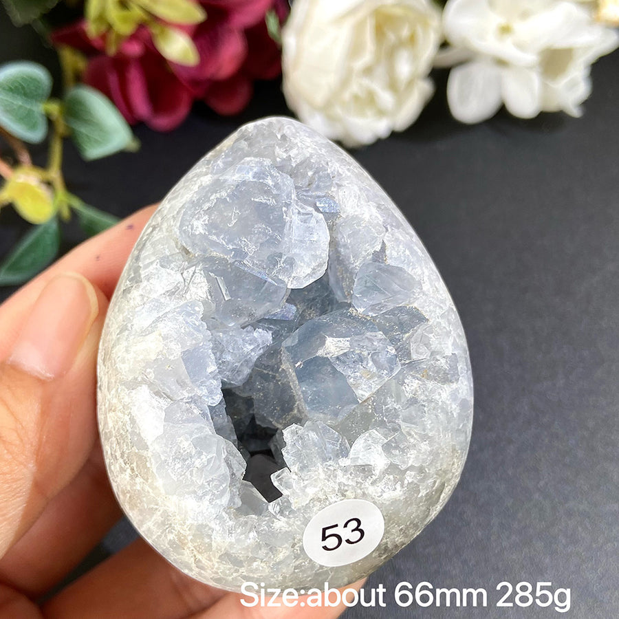 Natural Blue Celestite Geode Specimens - Heart / Drop / Egg Shapes