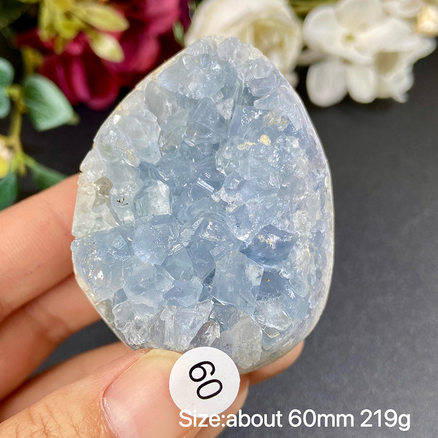 Natural Blue Celestite Geode Specimens - Heart / Drop / Egg Shapes