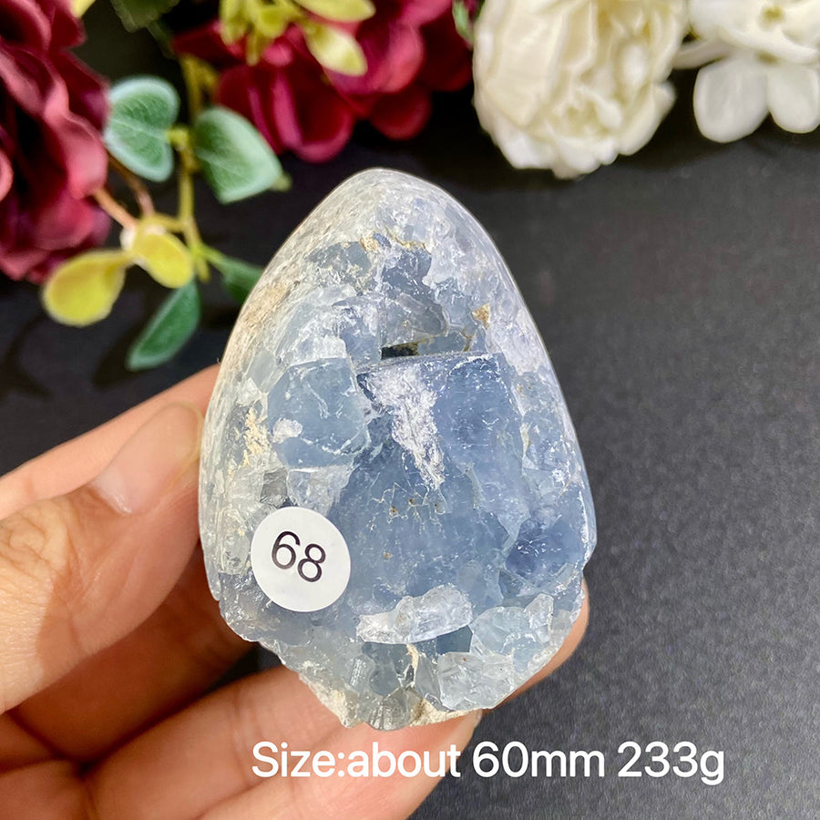 Natural Blue Celestite Geode Specimens - Heart / Drop / Egg Shapes