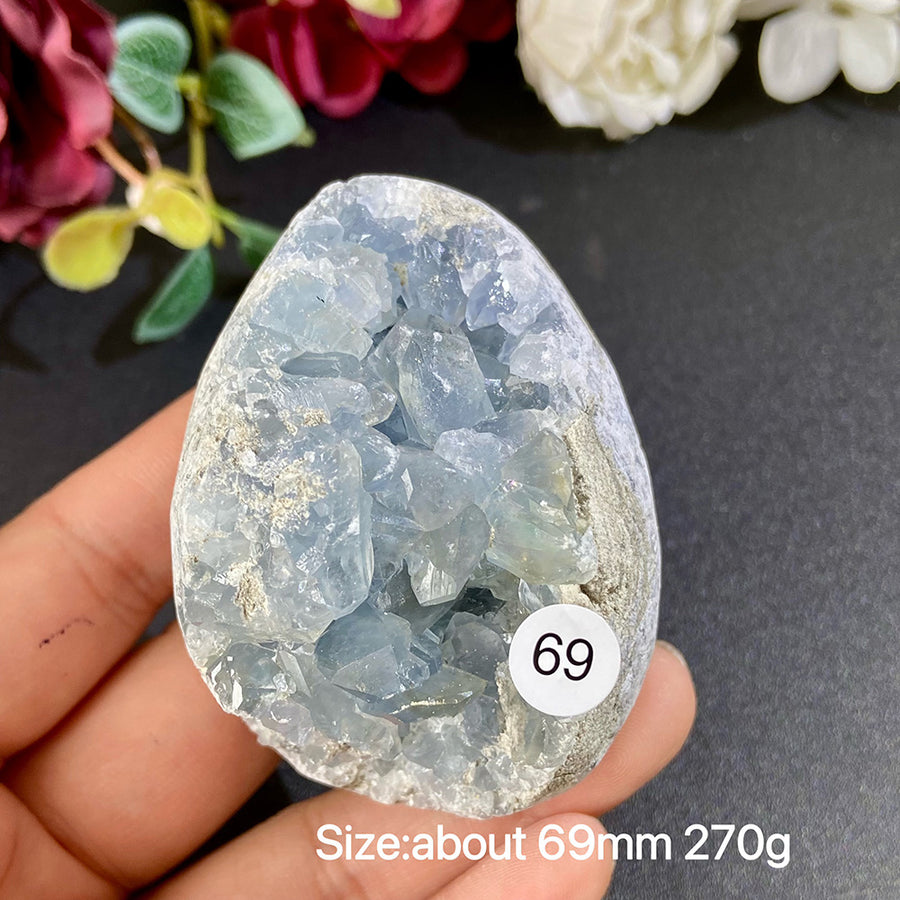 Natural Blue Celestite Geode Specimens - Heart / Drop / Egg Shapes