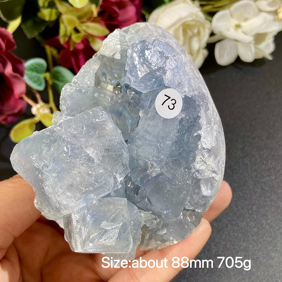 Natural Blue Celestite Geode Specimens - Heart / Drop / Egg Shapes