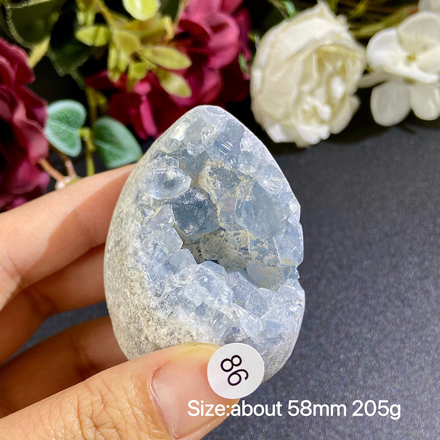 Natural Blue Celestite Geode Specimens - Heart / Drop / Egg Shapes