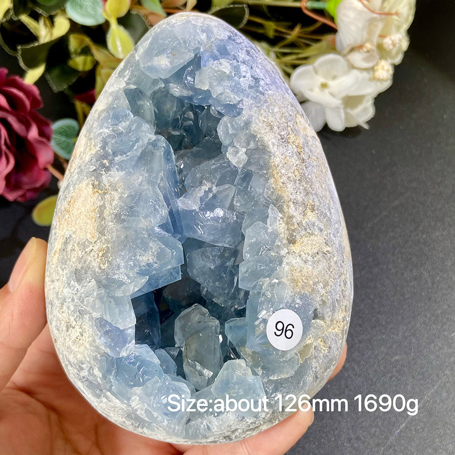 Natural Blue Celestite Geode Specimens - Heart / Drop / Egg Shapes