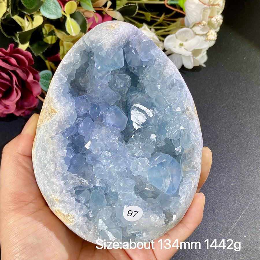 Natural Blue Celestite Geode Specimens - Heart / Drop / Egg Shapes